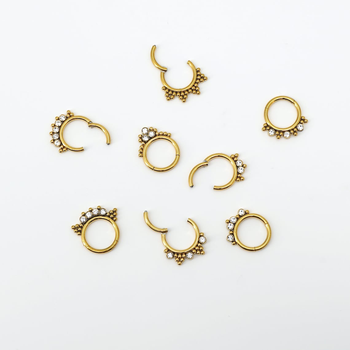 16G CZ & Bead Daith Earring, Segment Septum Ring