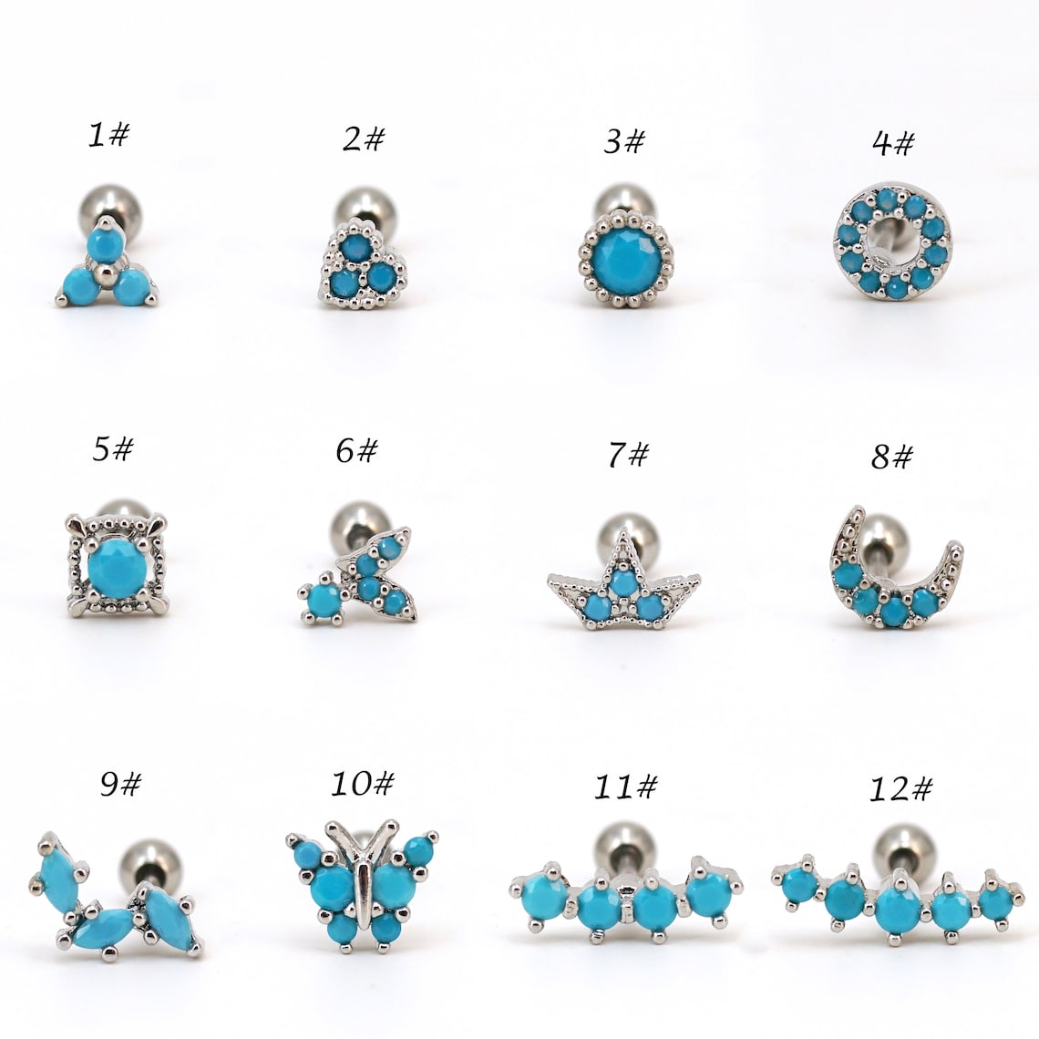 Turquoise Screw Back Stud Earrings,  20G Helix Cartilage Tragus Piercings