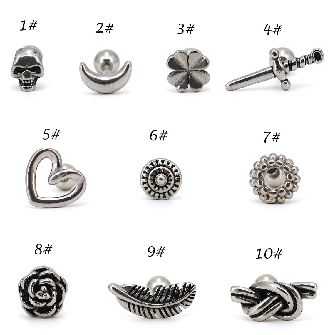 16G Cartilage Helix Tragus Piercing Studs, Screw Ball Back Earrings