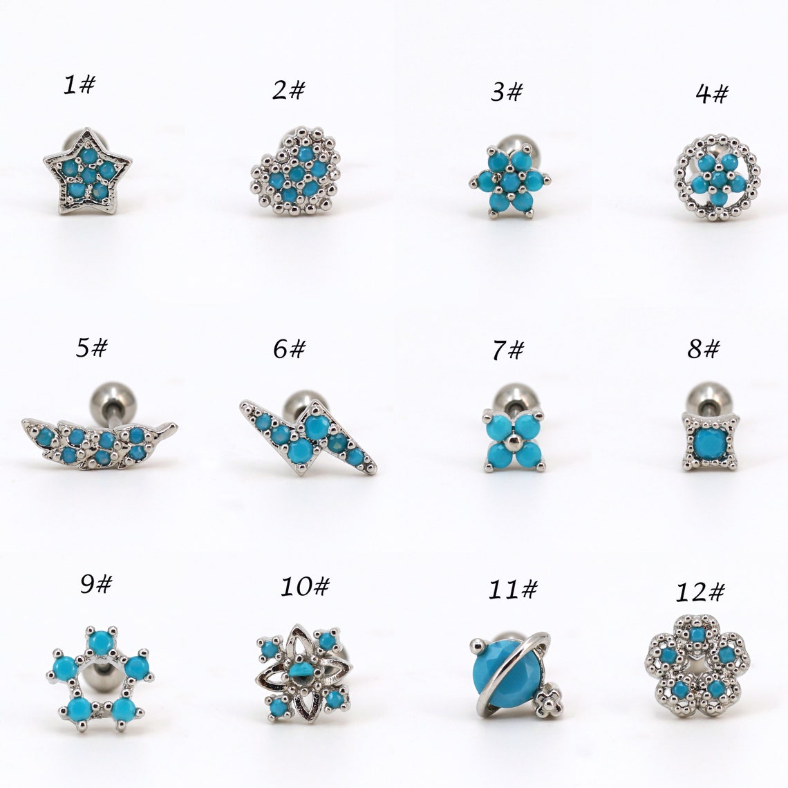 20G Turquoise Studs, Screw Back Tragus Piercings