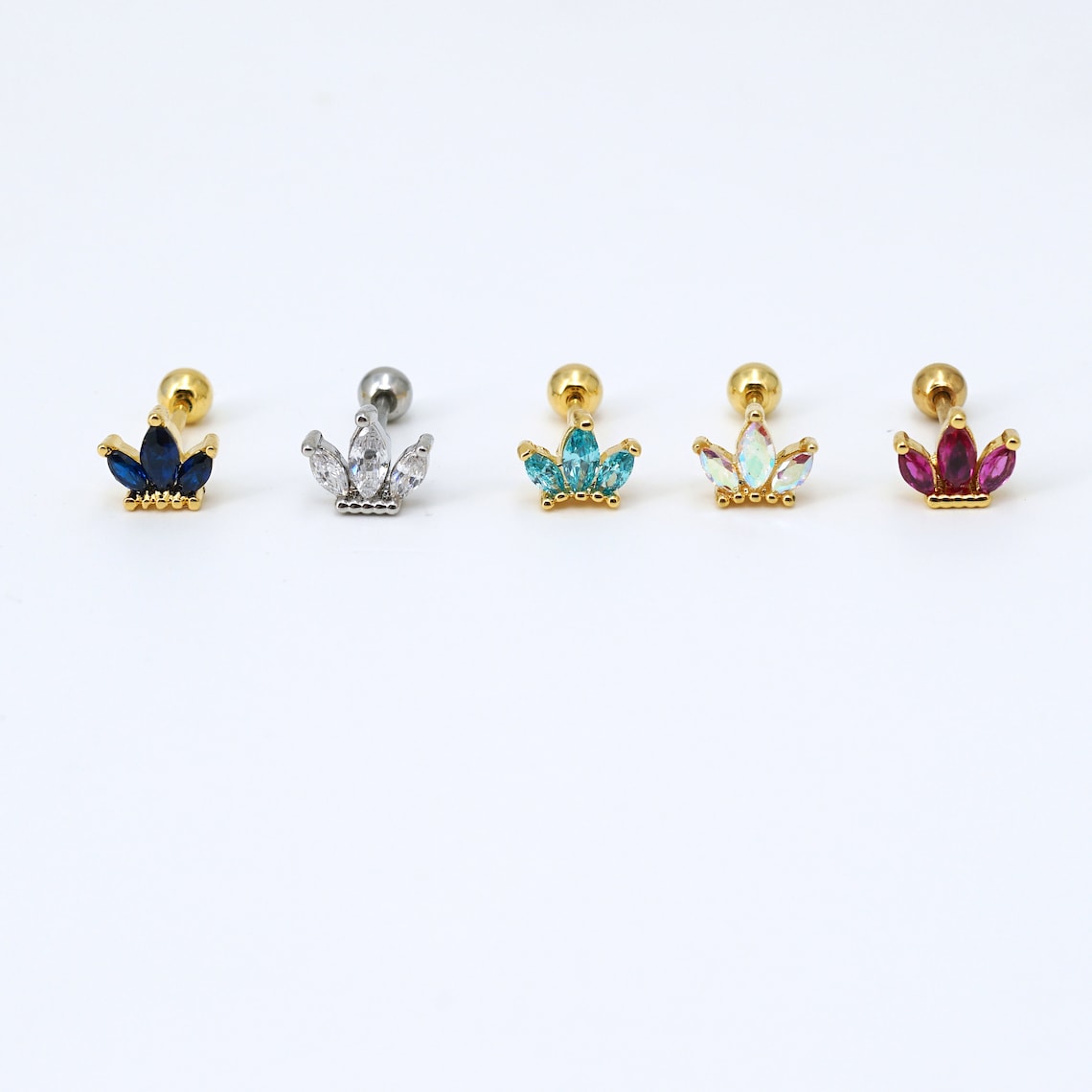 20G Marquise Cut CZ Stud Earring, Screw Back Petal Studs