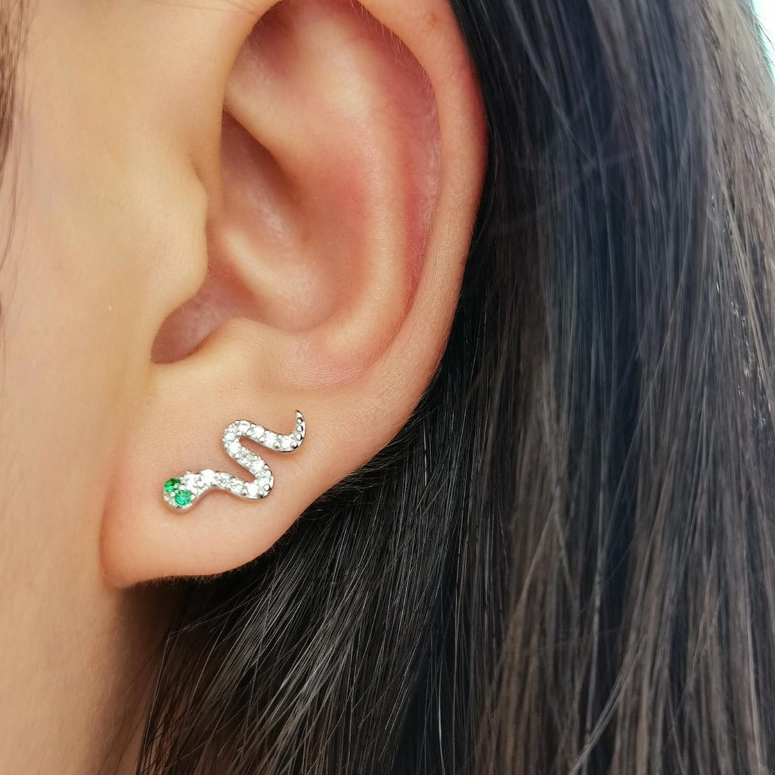 CZ Snake Stud Earrings, Serpent Studs