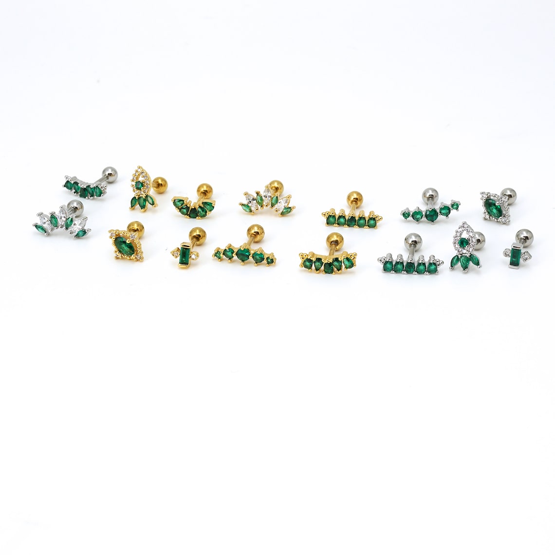 Emerald Green CZ Stud Earring 16G, Screw Back Studs