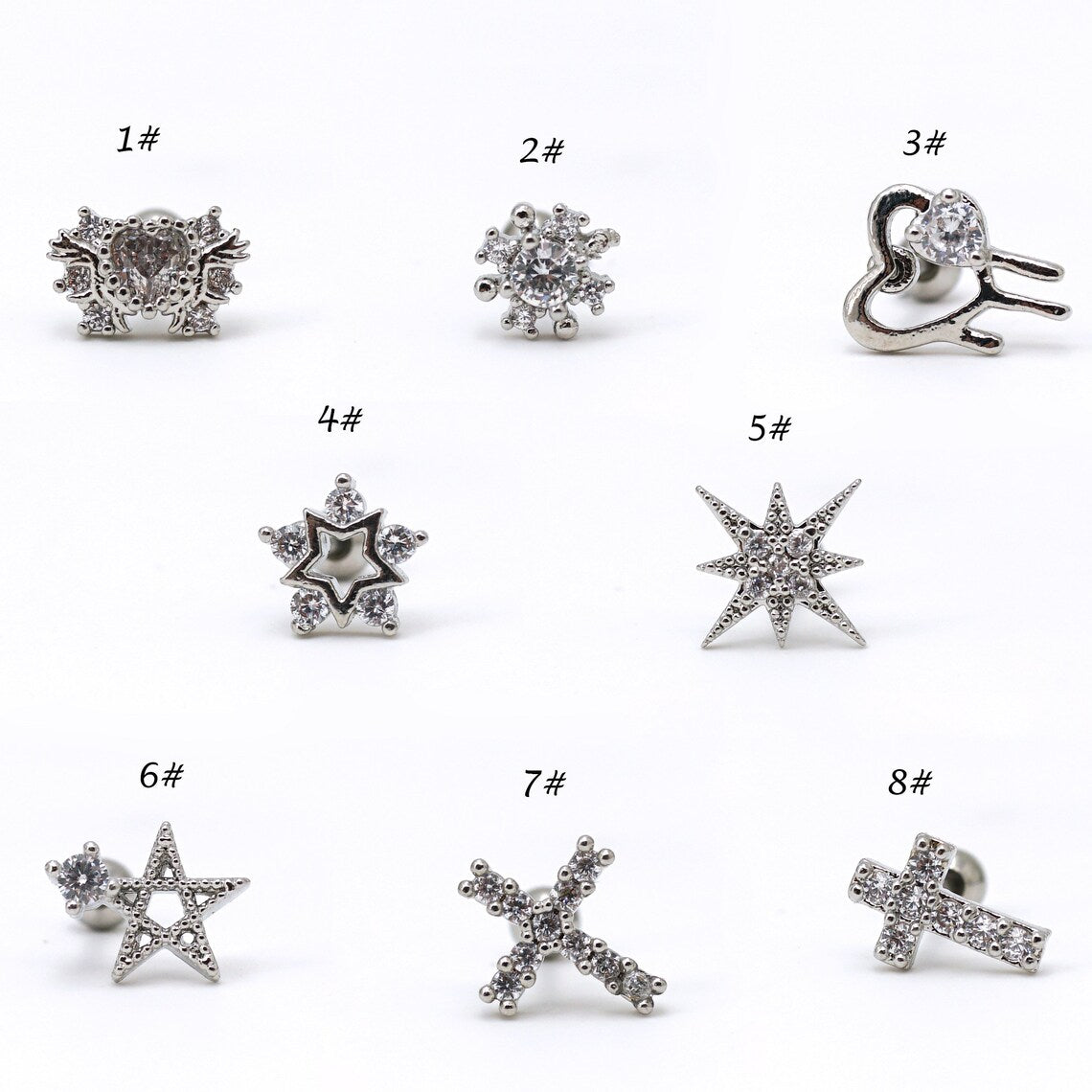 20G CZ Stud Earrings, Screw Ball Back Ear Piercings