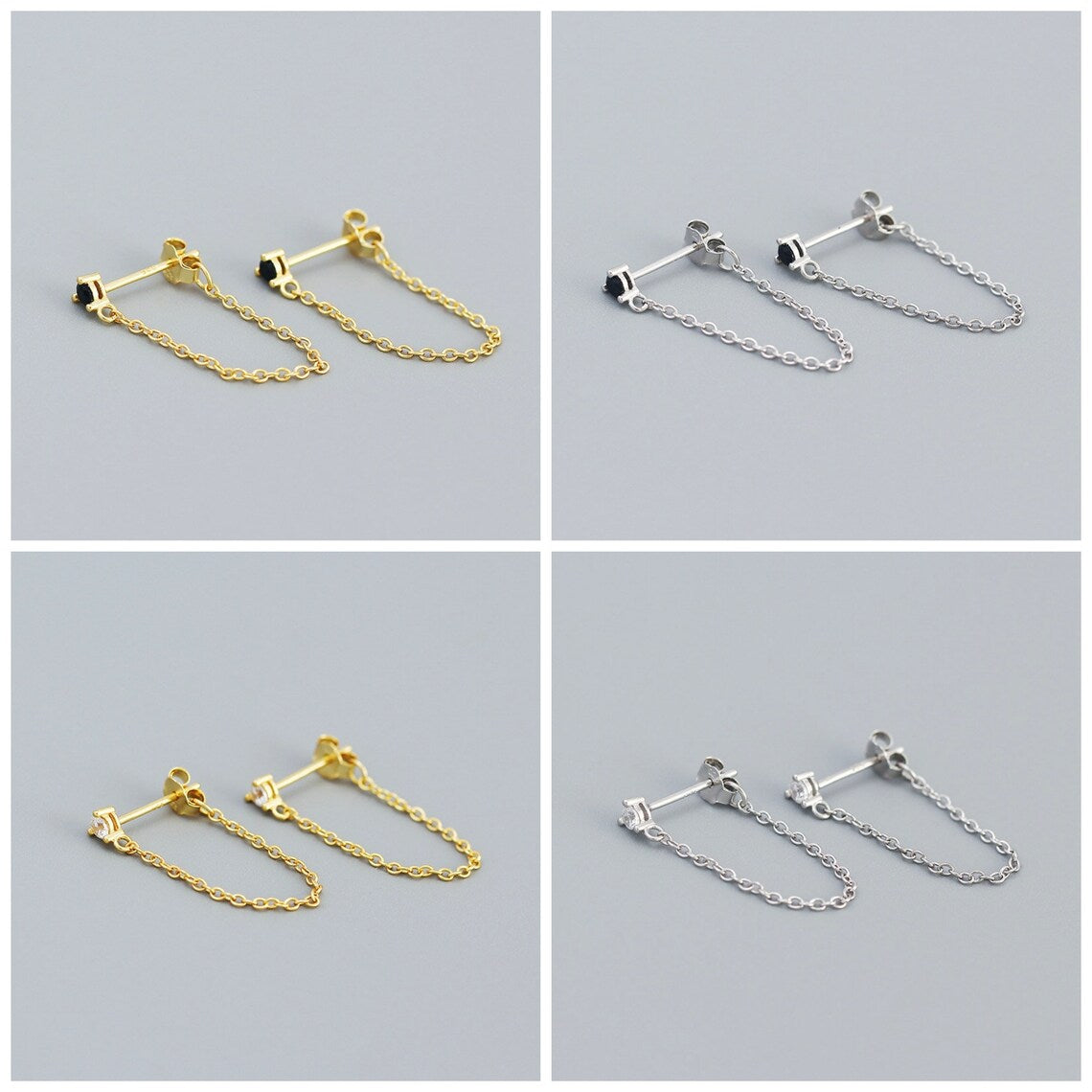 Cubic Zirconia Chain Stud Earrings