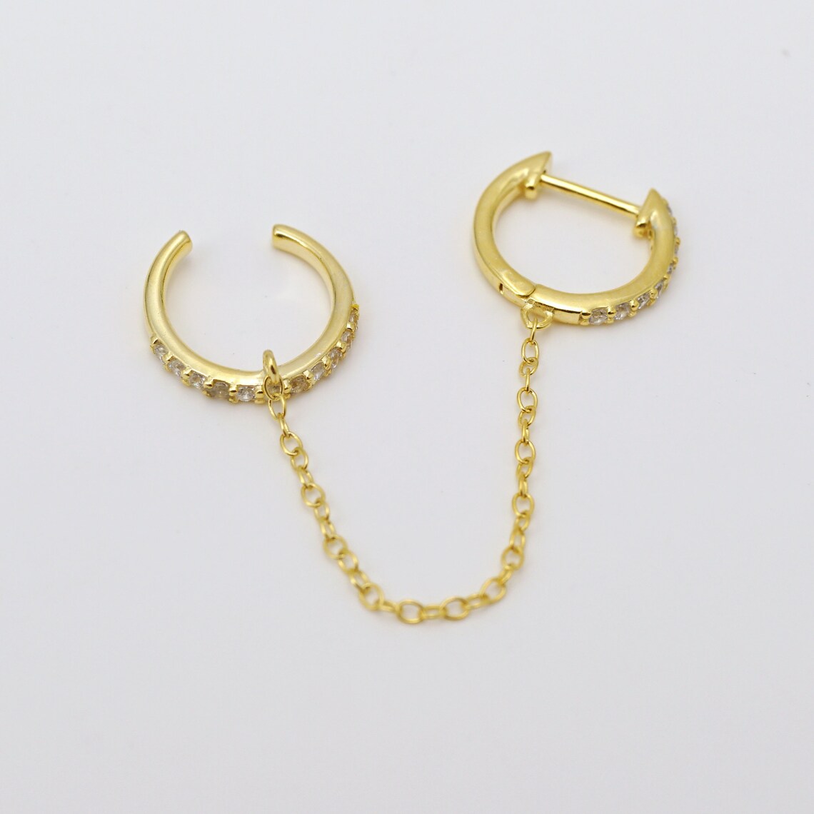 CZ Chain Ear Cuff Hoop Earrings, Chain Cuff Earrings