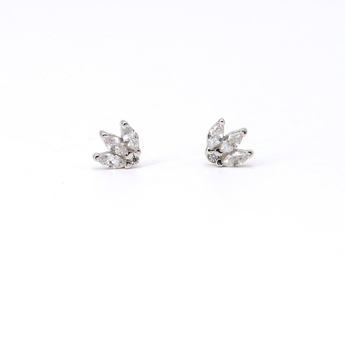 Tiny Marquise Zirconia Lotus Stud Earrings