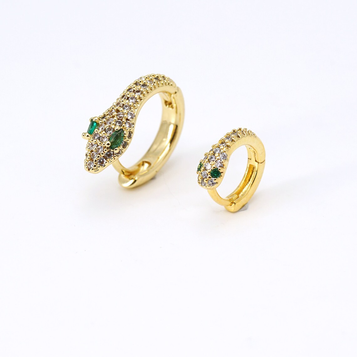 6mm 10mm CZ Snake Hoop Earrings, Emerald Serpent Jewelry