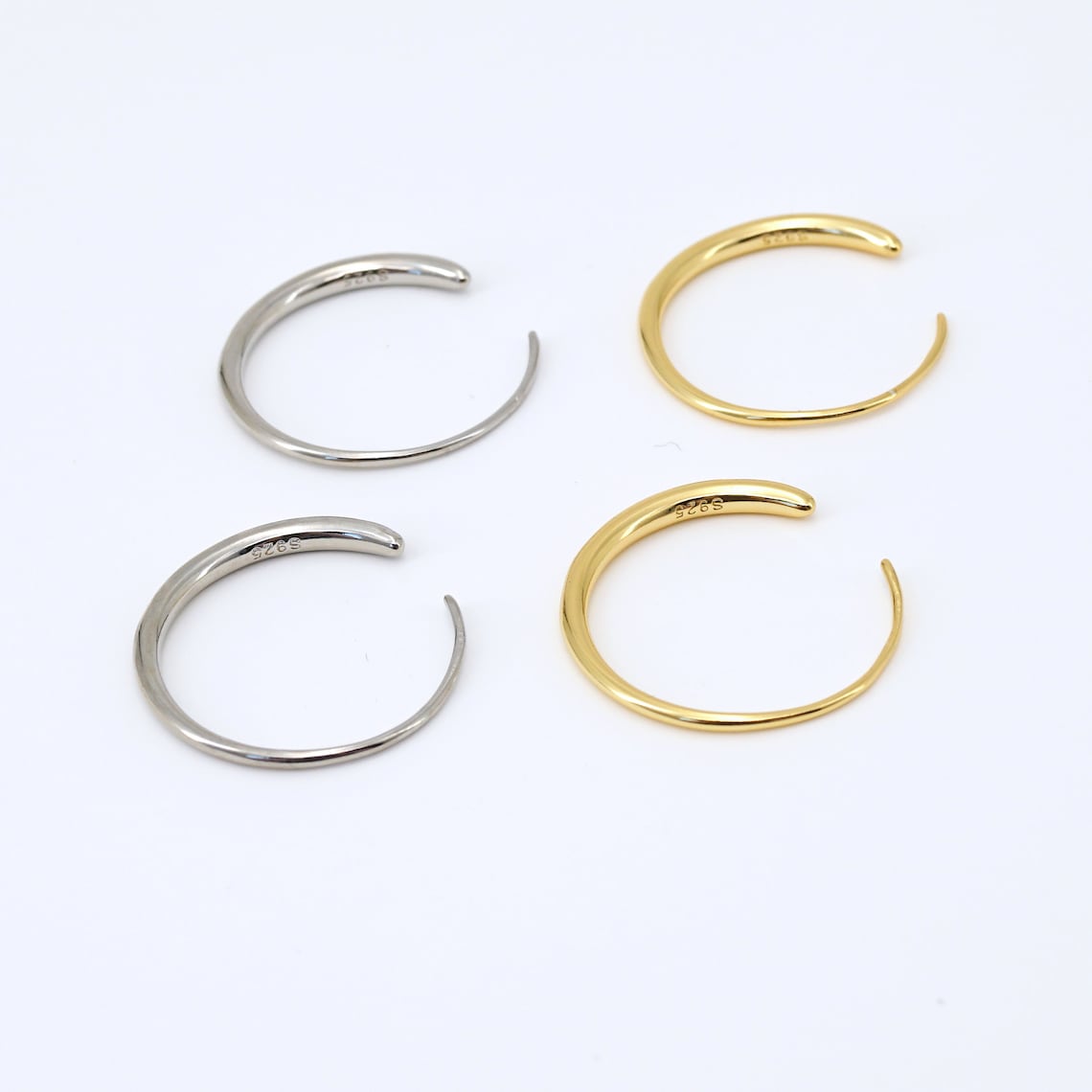 Simple C Shape Hoops, Sterling Silver Open Earrings