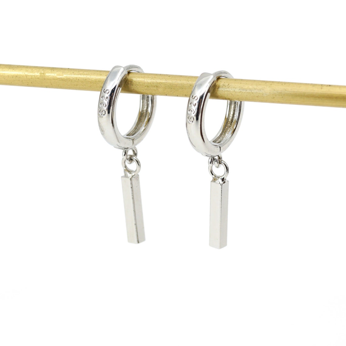 Gold Geometric Bar Drop Hoop Earrings