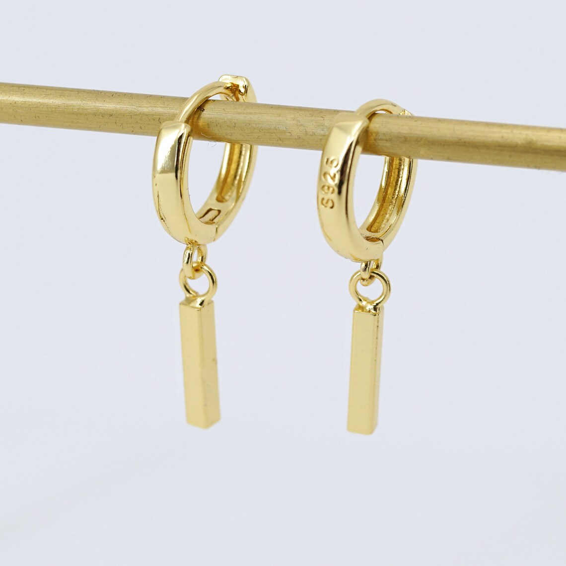 Gold Geometric Bar Drop Hoop Earrings