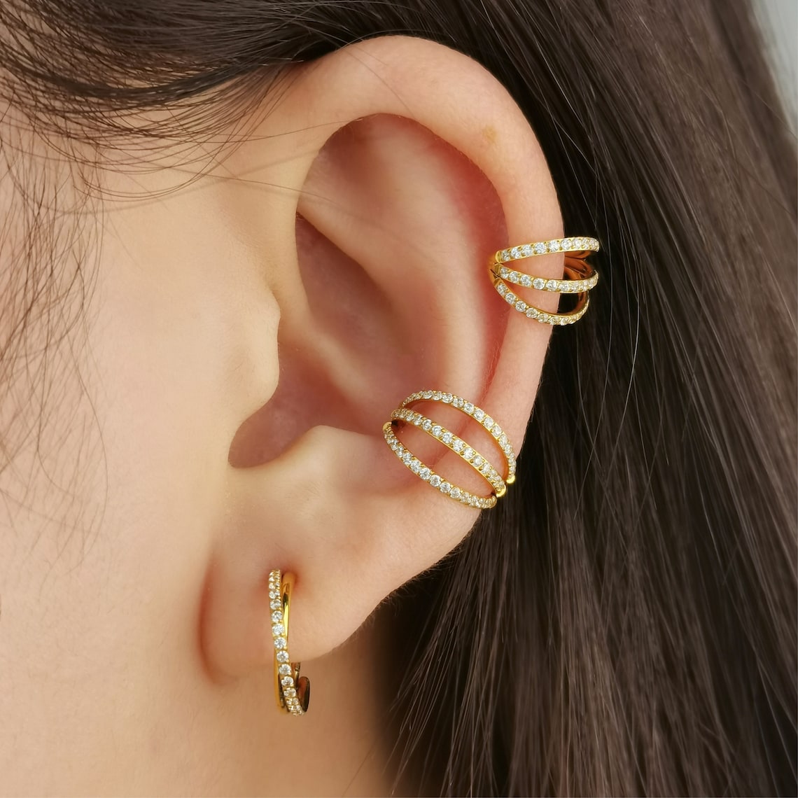 16G/18G Triple Hoop Earring, Hinged Clicker Hoops