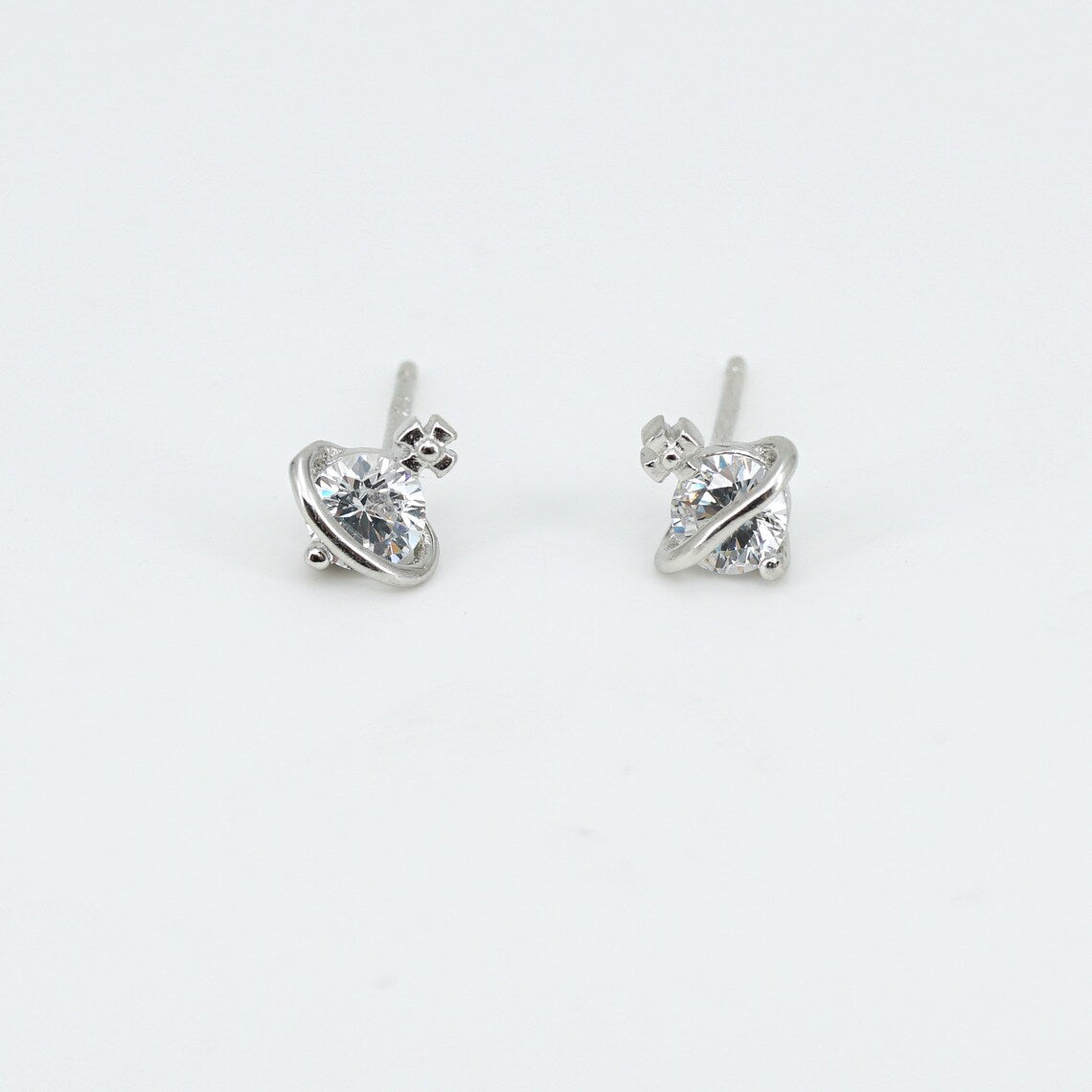 Sterling Silver CZ Planet Stud Earrings