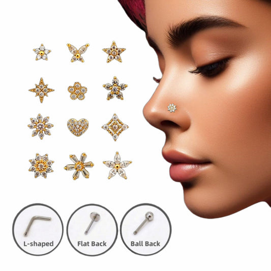 20G CZ Flower Nose Studs,  L-Shaped Nose Rings