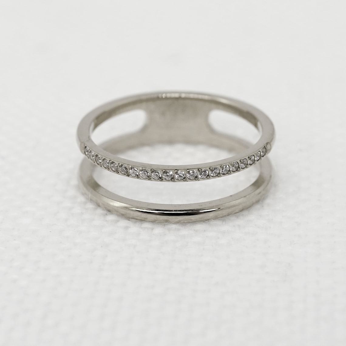 Paved CZ Double Band Ring, Minimalist Jewelry