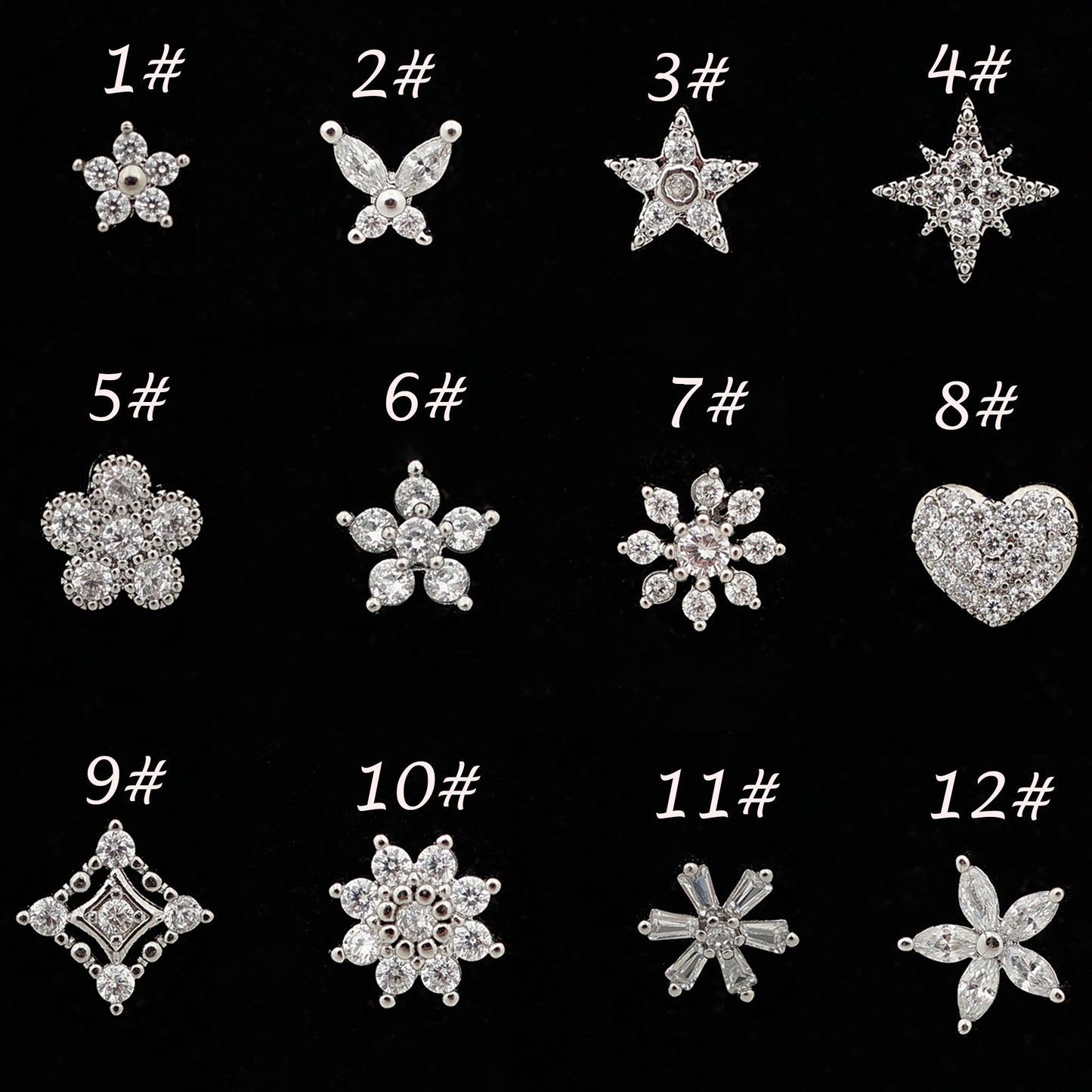 20G CZ Flower Nose Studs,  L-Shaped Nose Rings