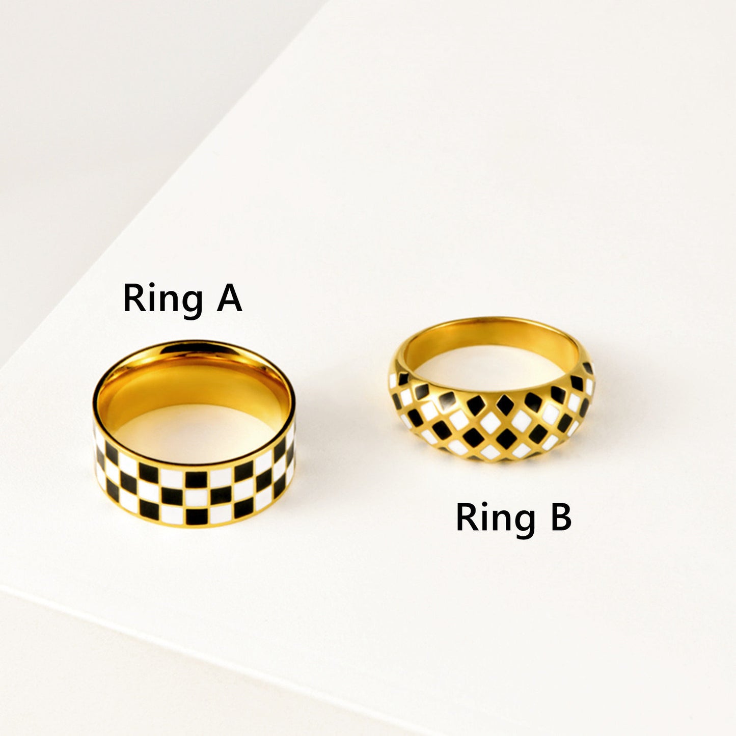 Statement Checker Ring, White and Black Checkerboard Signet Ring