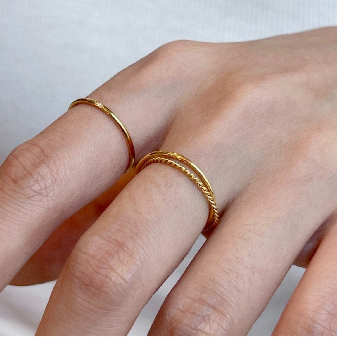 Gold Interlocking Twisted Ring, Dainty Stacking Rings