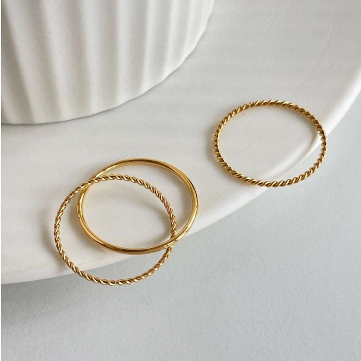 Gold Interlocking Twisted Ring, Dainty Stacking Rings