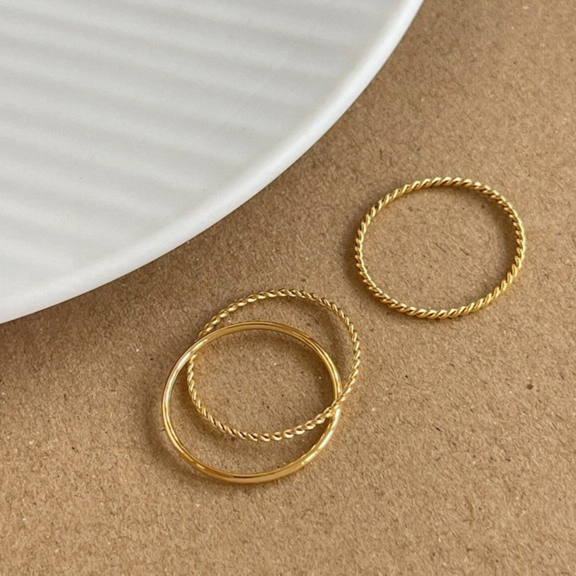 Gold Interlocking Twisted Ring, Dainty Stacking Rings