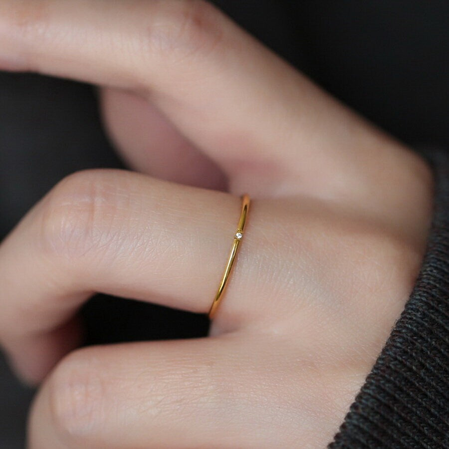 Simple Gold Thin Diamond Ring, Delicate Midi Ring