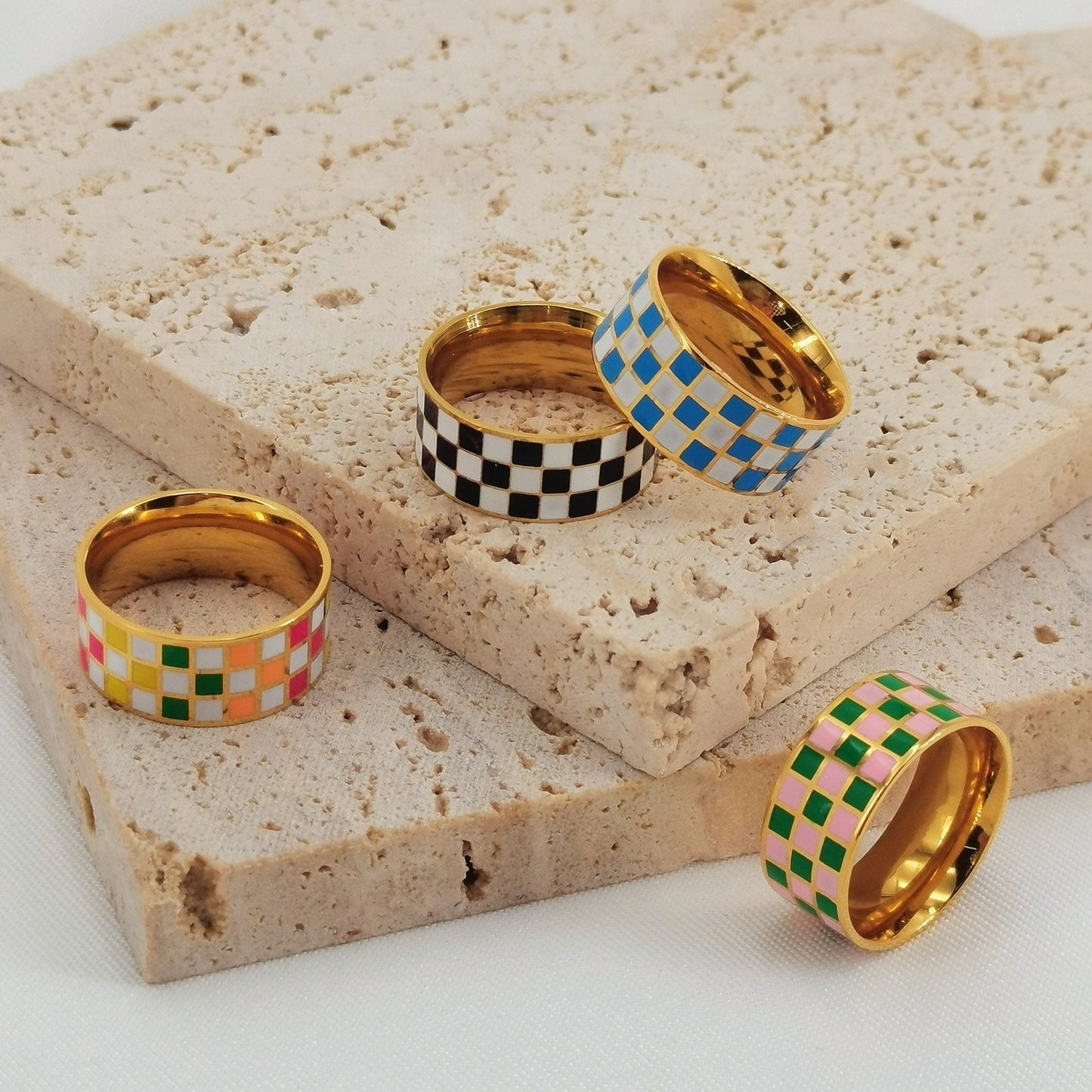 Statement Colored Checkered Ring