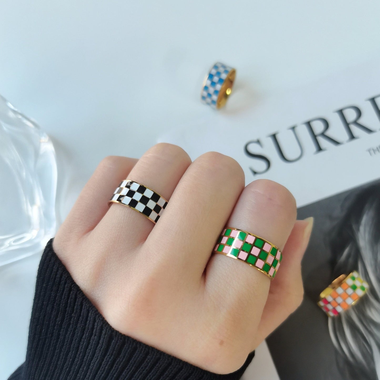 Statement Colored Checkered Ring