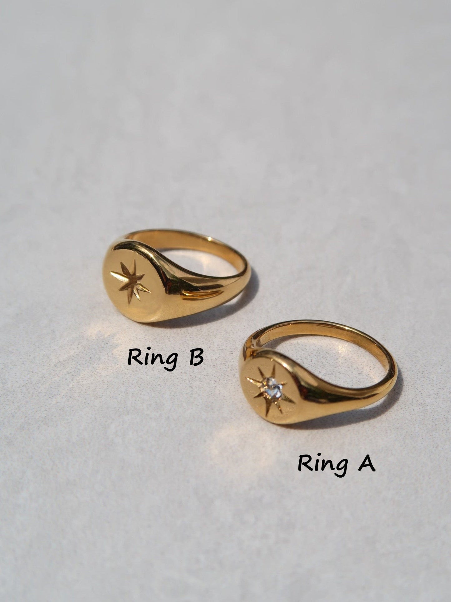 Gold Starburst Signet Ring, North Star Ring