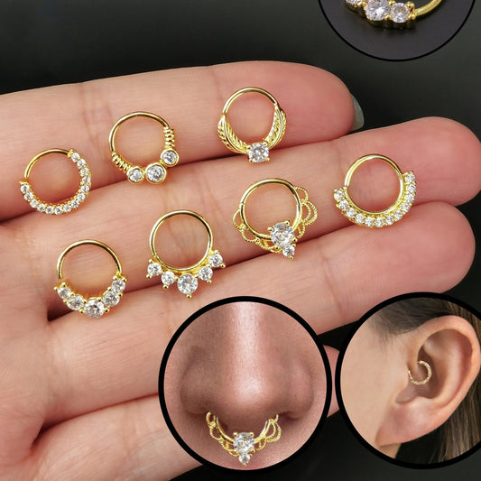 20G CZ Nose Septum Ring/Daith Ring