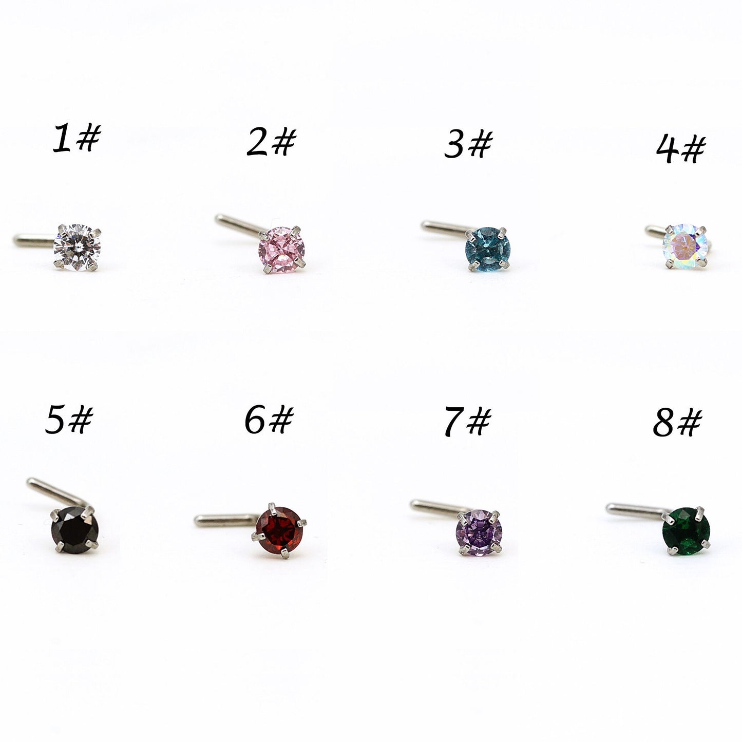 3mm Cubic Zirconia Nose Stud, L-Shape Nose Ring