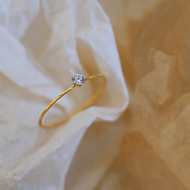 Thin Gold Diamond Ring, Dainty Stacking Rings