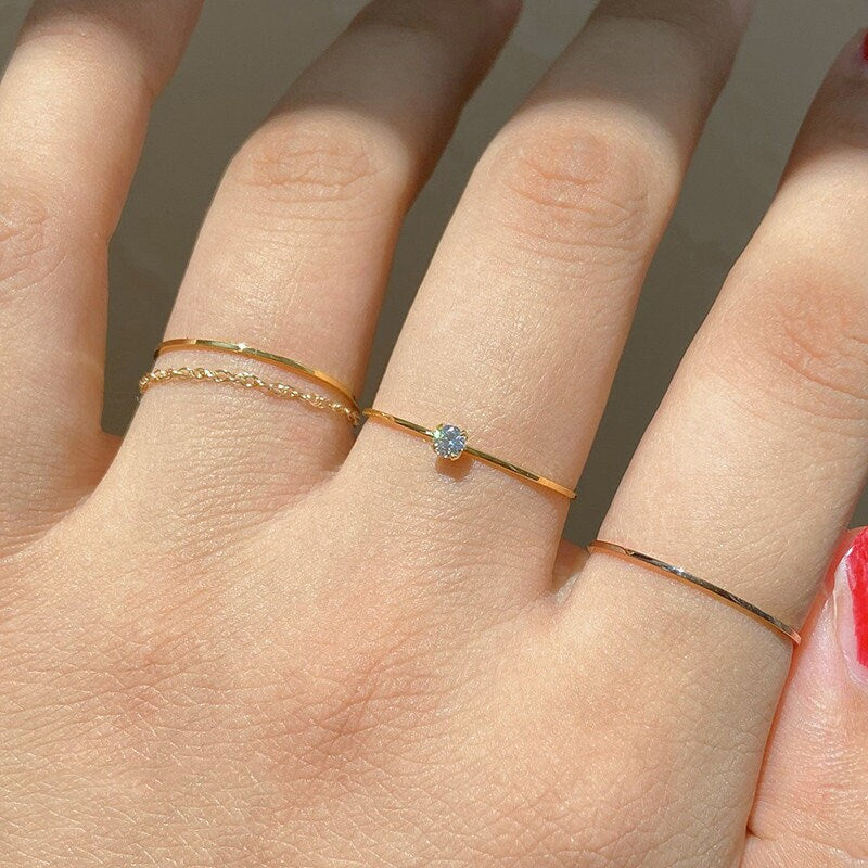 Thin Gold Diamond Ring, Dainty Stacking Rings