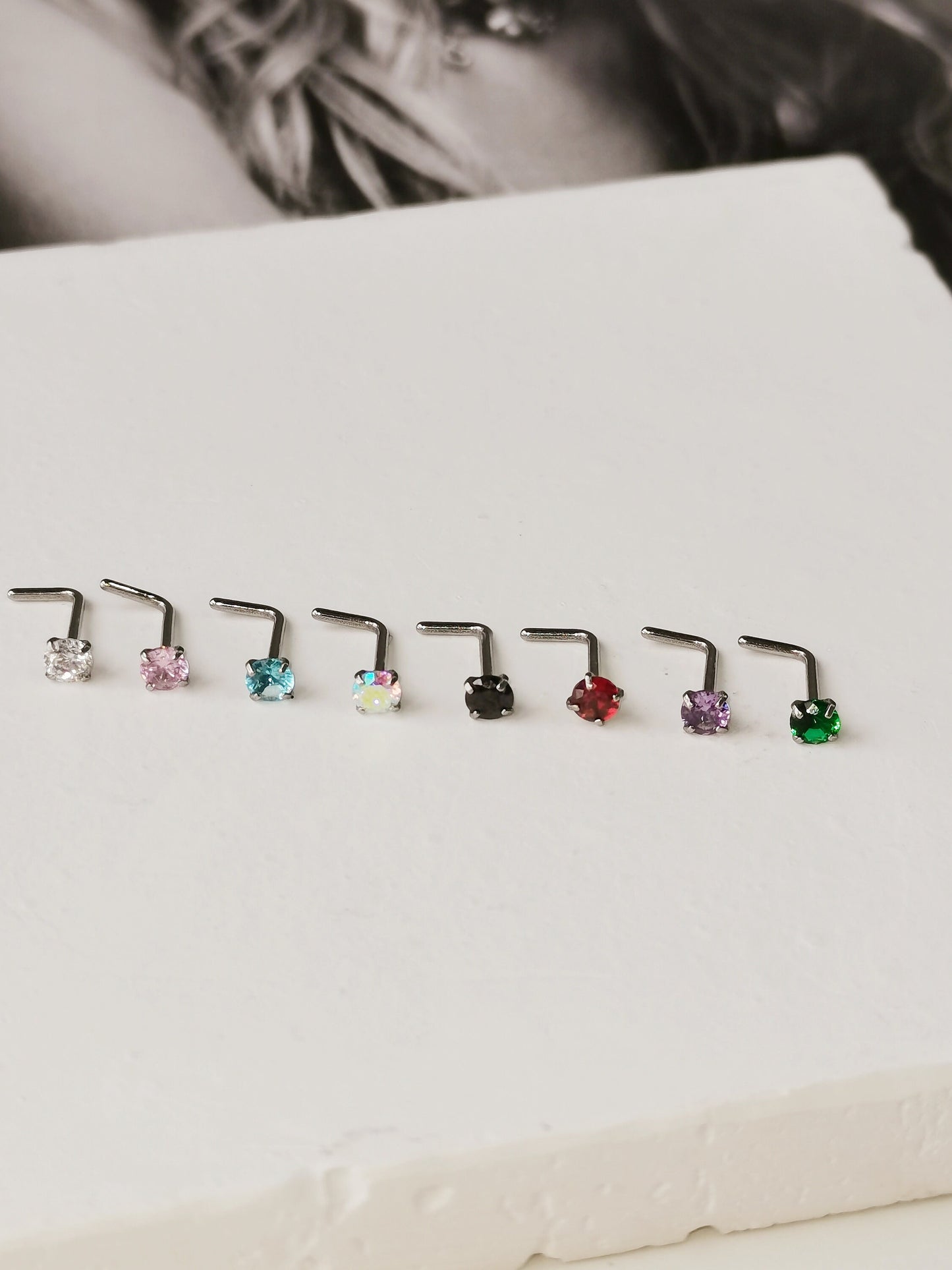 3mm Cubic Zirconia Nose Stud, L-Shape Nose Ring