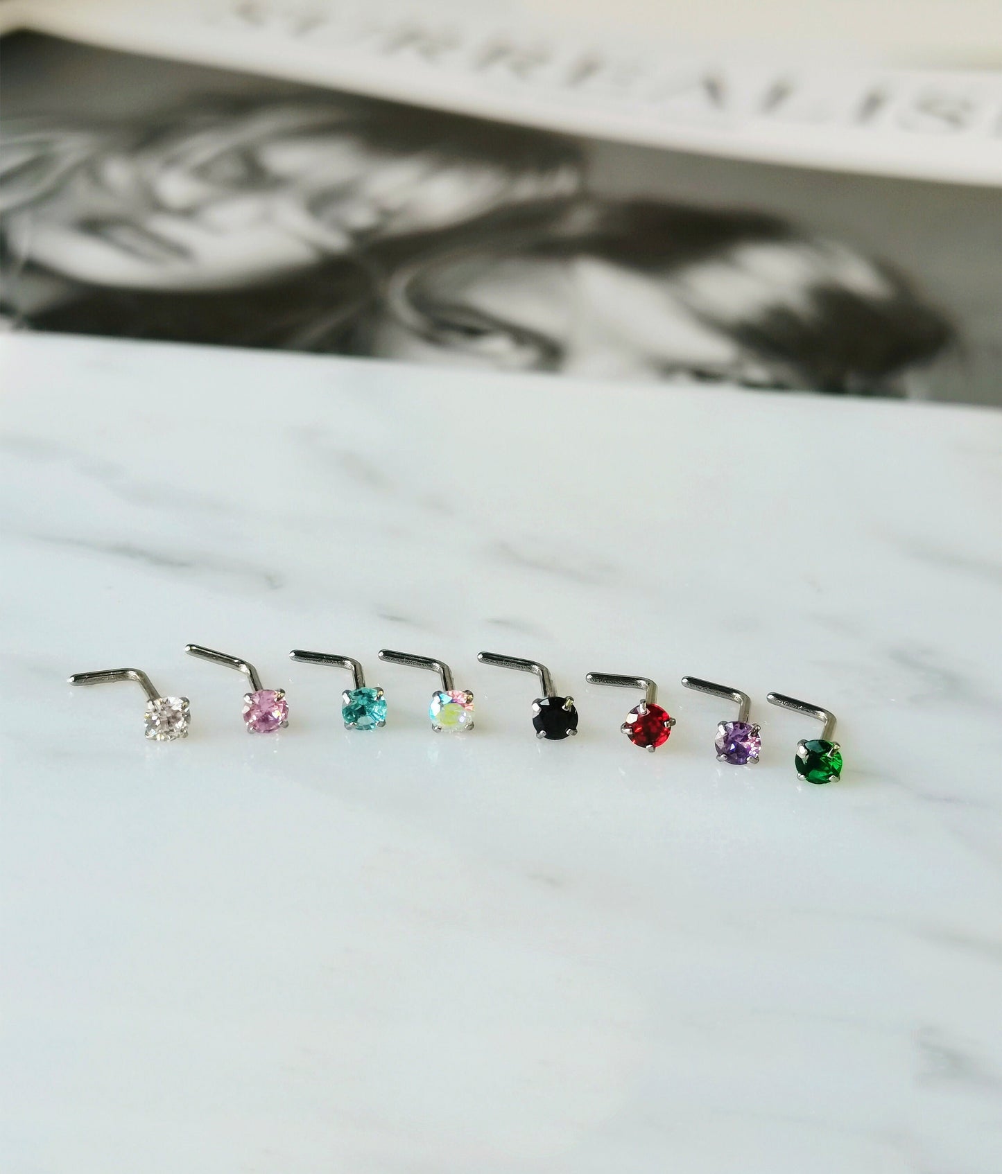 3mm Cubic Zirconia Nose Stud, L-Shape Nose Ring