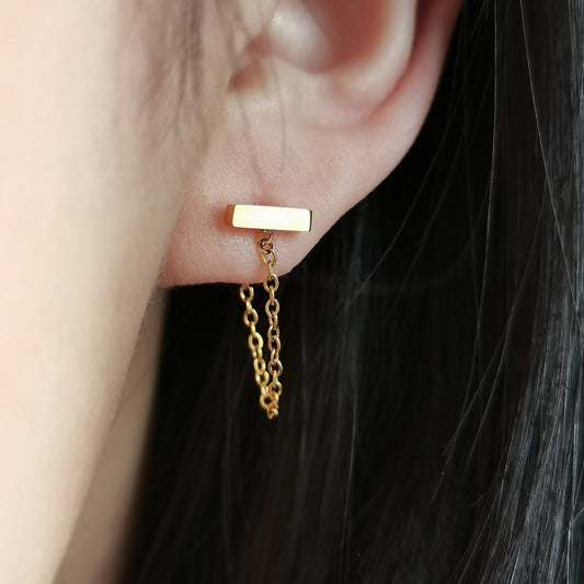 Gold Bar Chain Earrings, Minimalist Stud Earrings