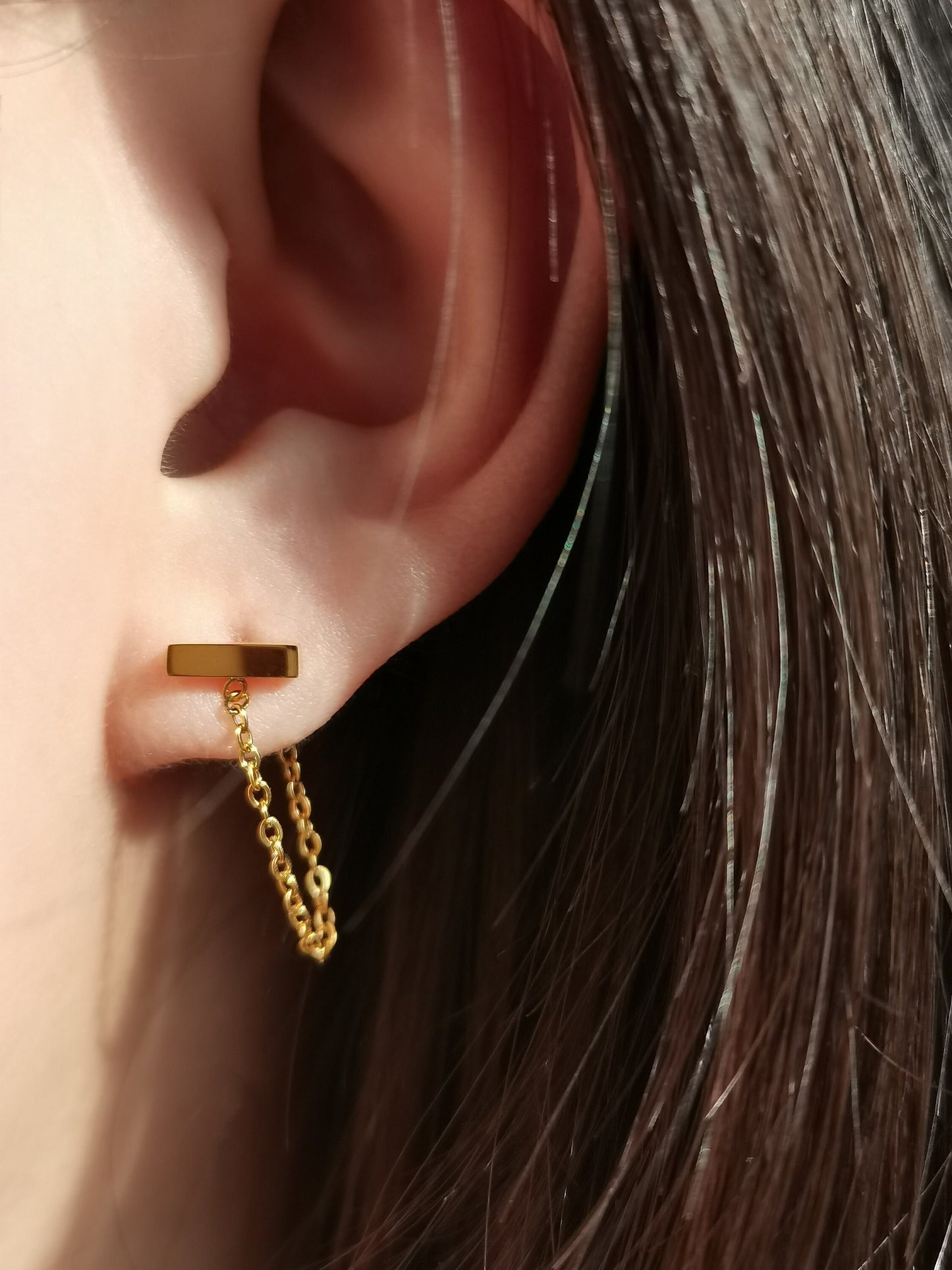 Gold Bar Chain Earrings, Minimalist Stud Earrings