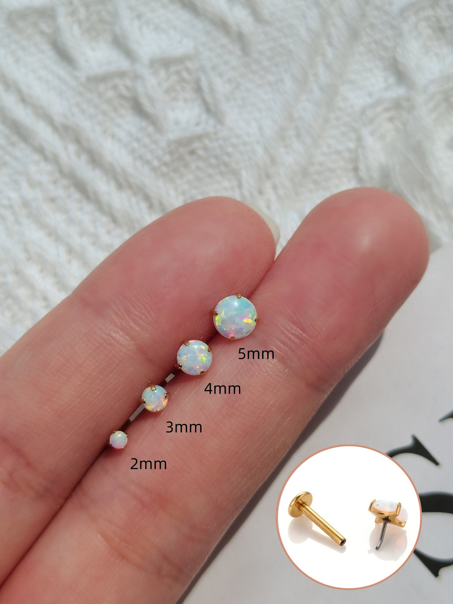 Tiny Opal Push Pin Labret, Threadless Flat Back Studs