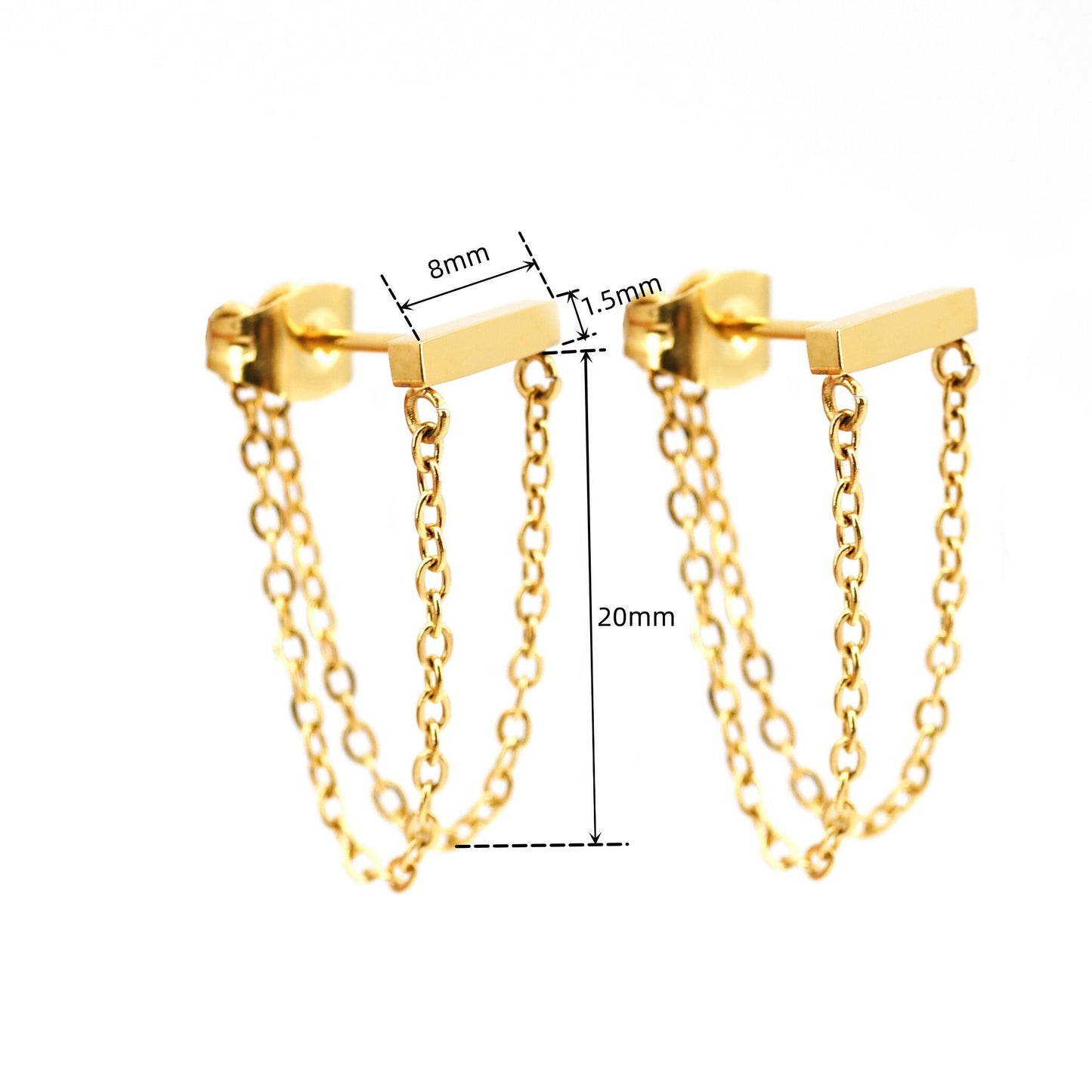 Double Chain Bar Stud Earrings