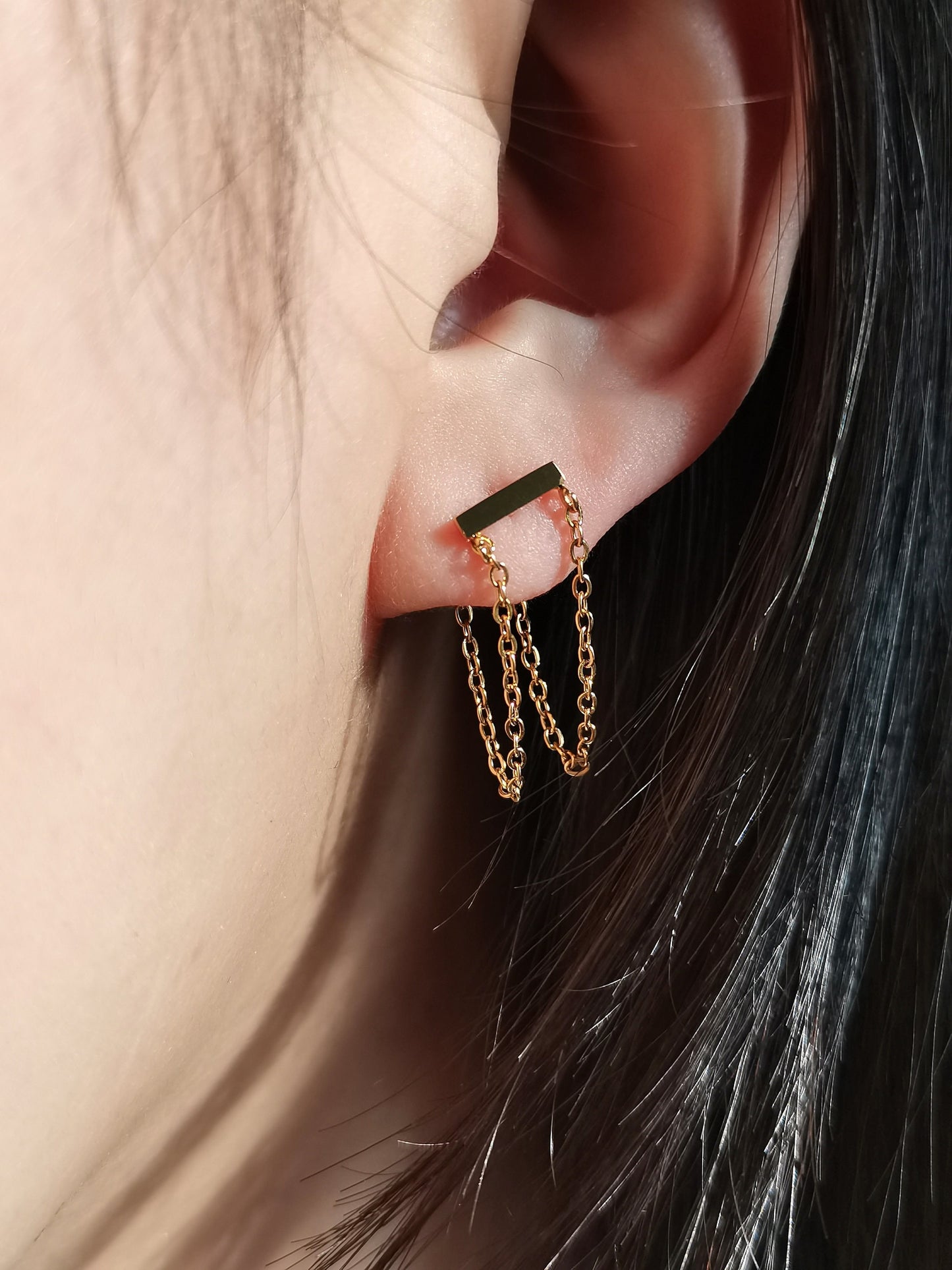 Double Chain Bar Stud Earrings