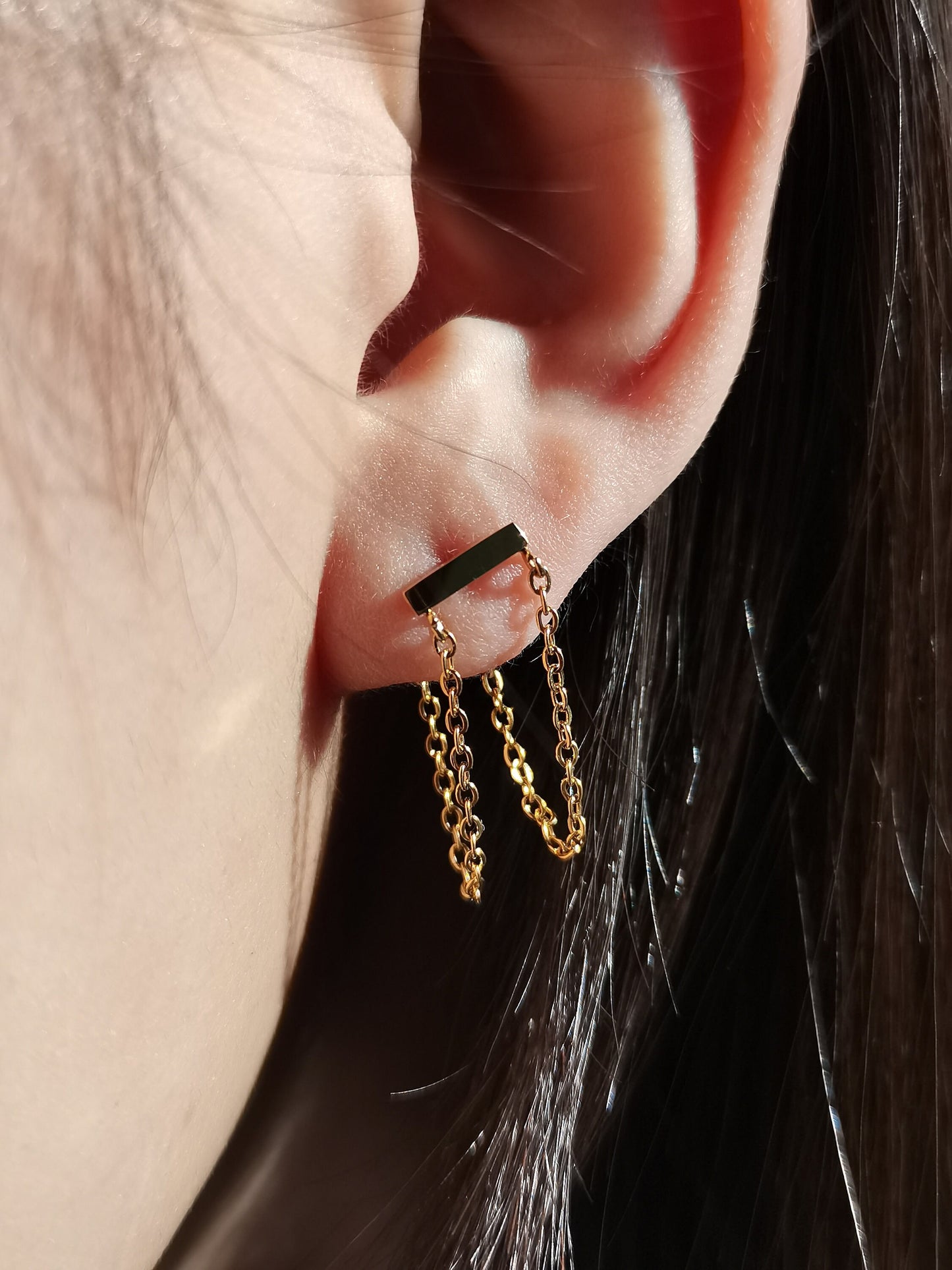 Double Chain Bar Stud Earrings