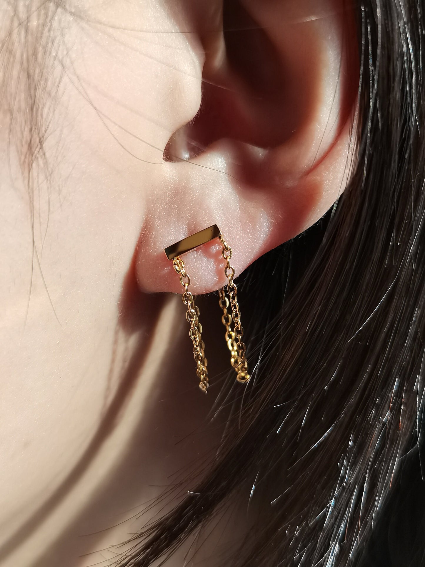 Double Chain Bar Stud Earrings