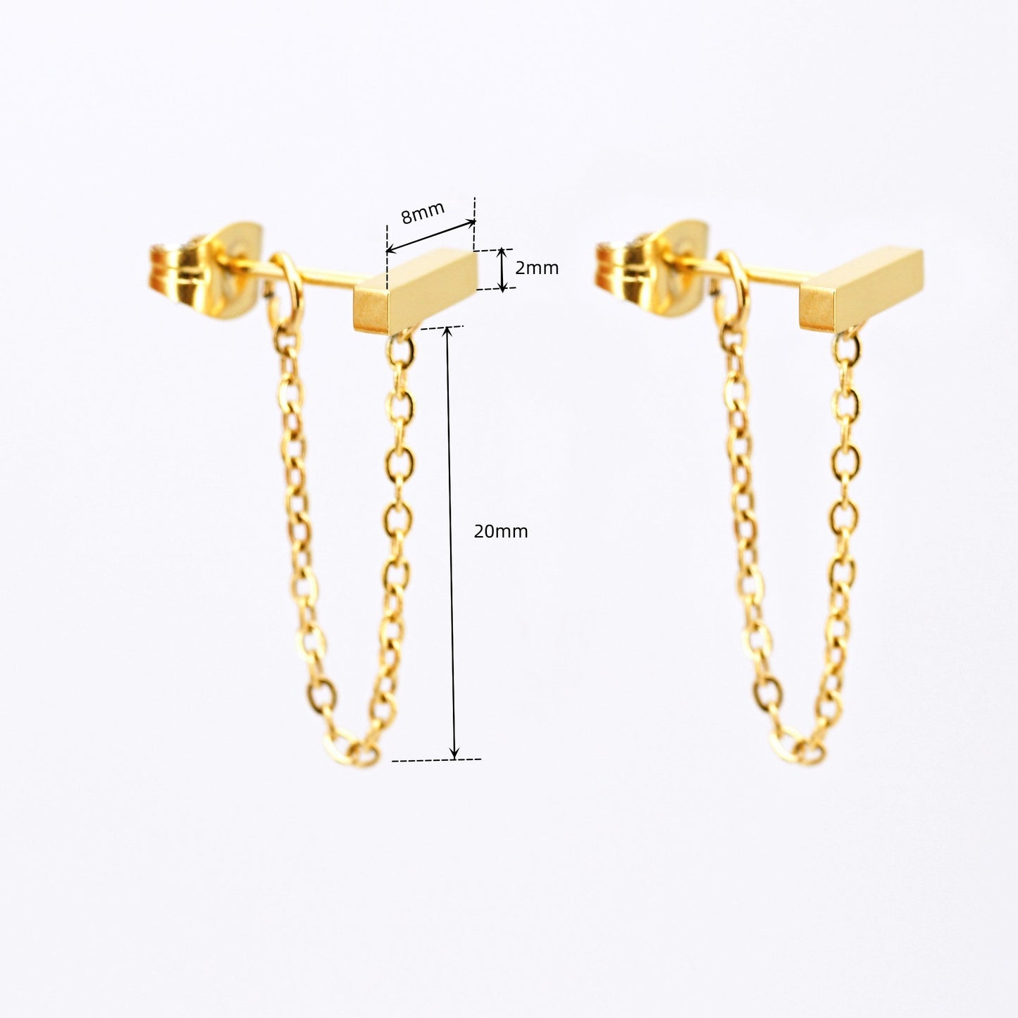 Gold Bar Chain Earrings, Minimalist Stud Earrings