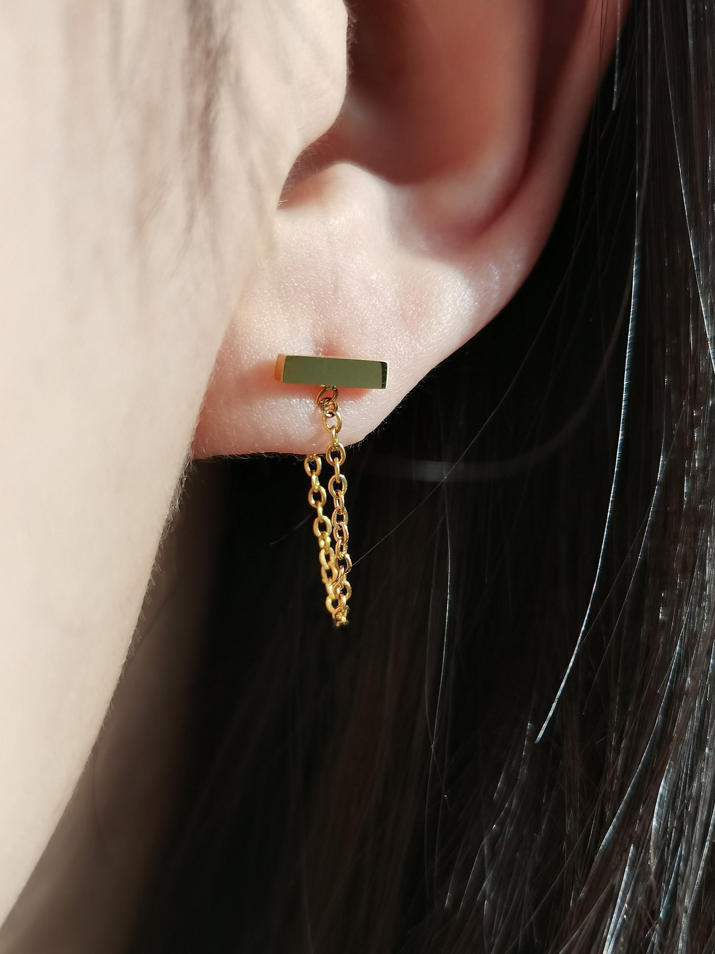 Gold Bar Chain Earrings, Minimalist Stud Earrings