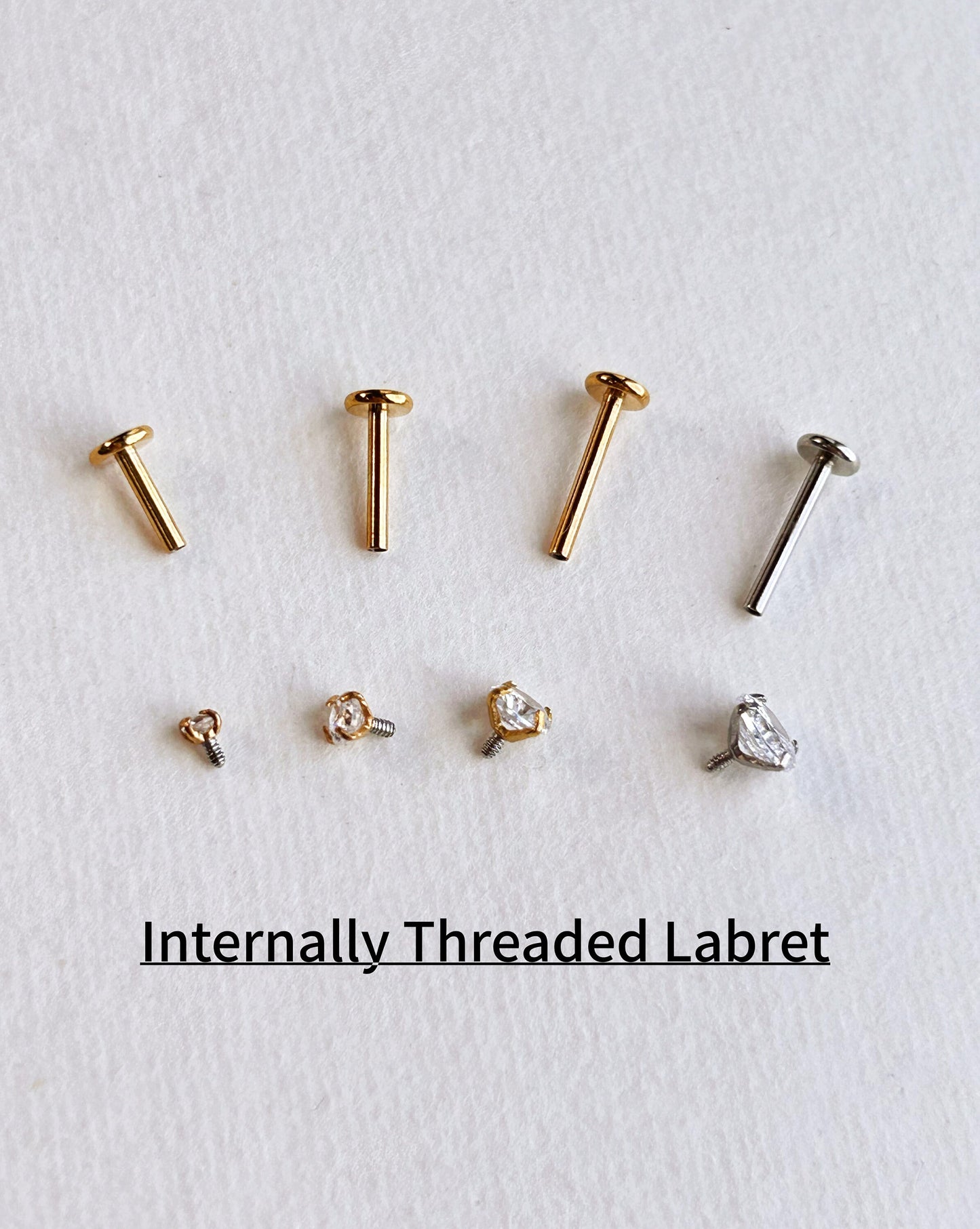 16G CZ Internal Thread Labret, Flat Back Conch Stud