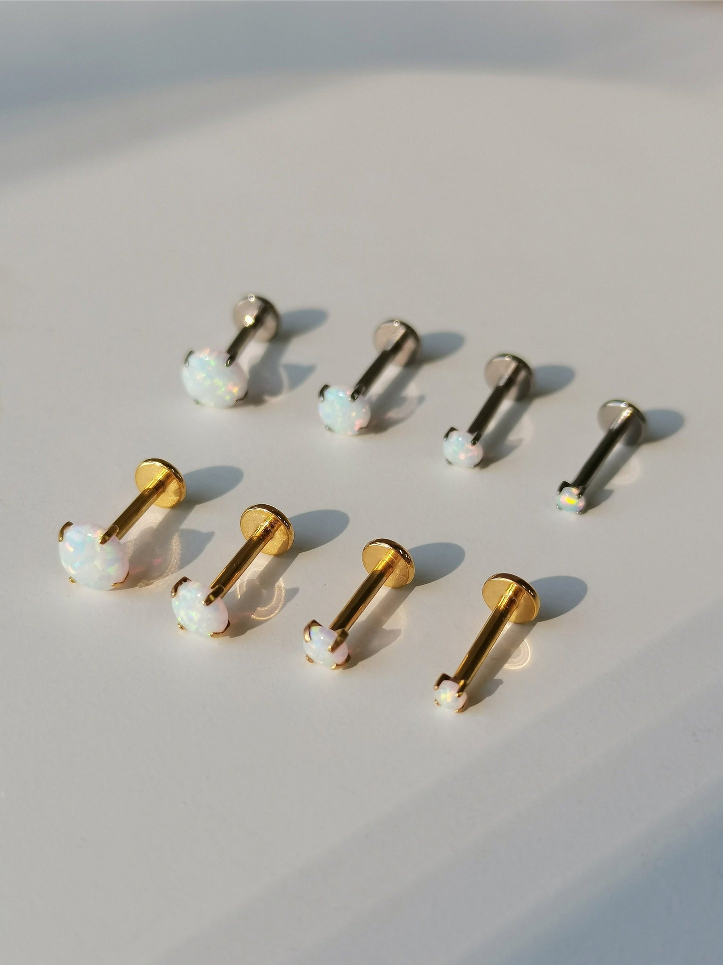 Tiny Opal Push Pin Labret, Threadless Flat Back Studs