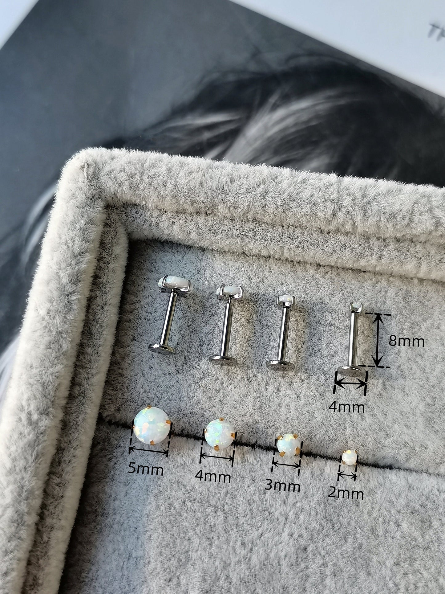 Tiny Opal Push Pin Labret, Threadless Flat Back Studs