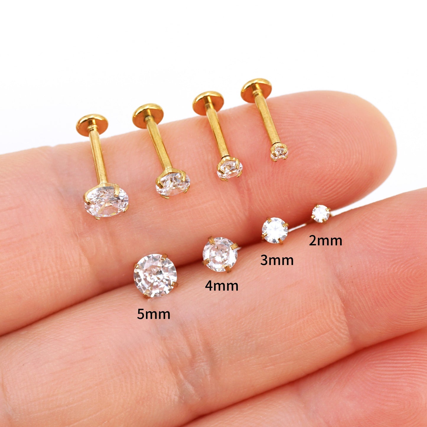 16G CZ Internal Thread Labret, Flat Back Conch Stud