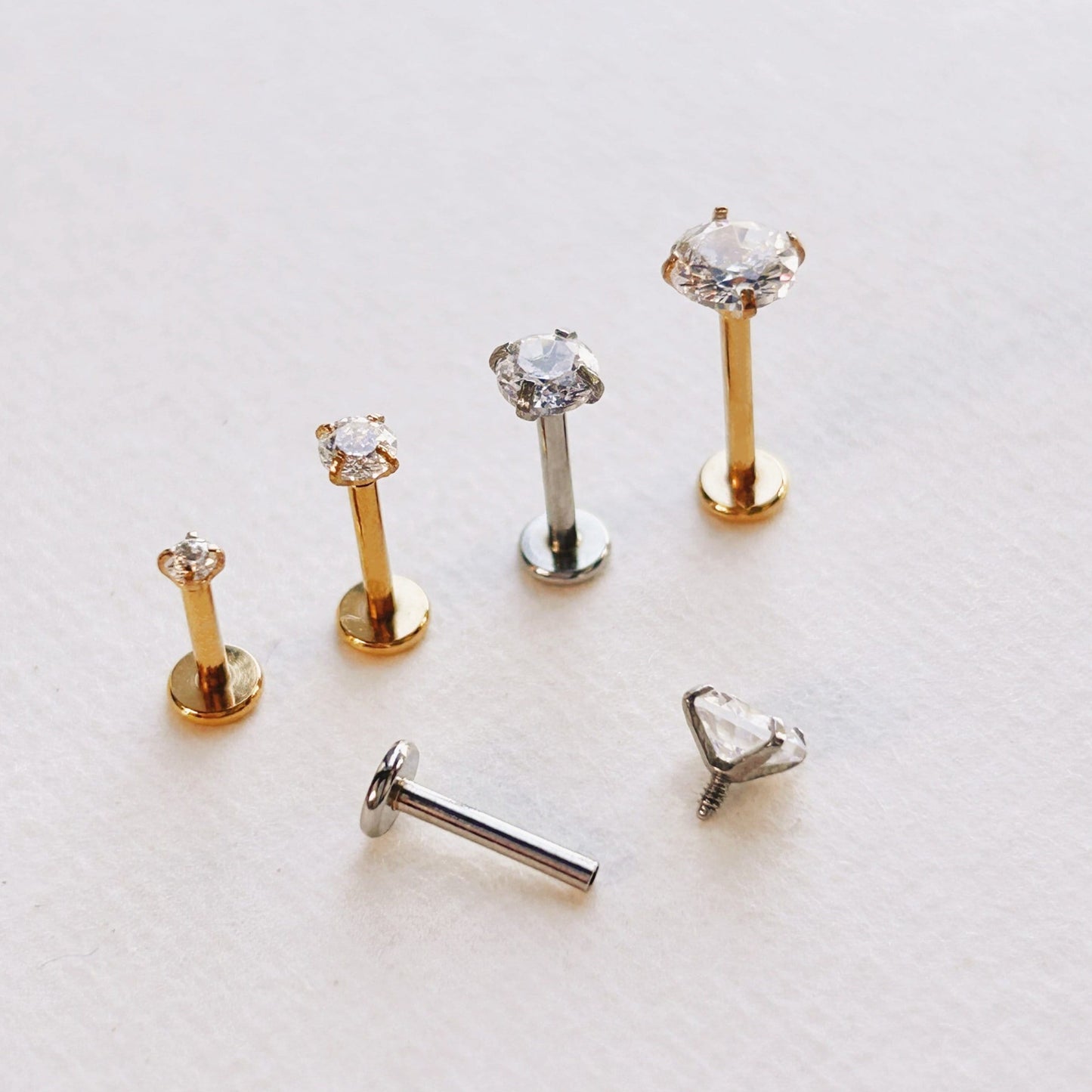 16G CZ Internal Thread Labret, Flat Back Conch Stud