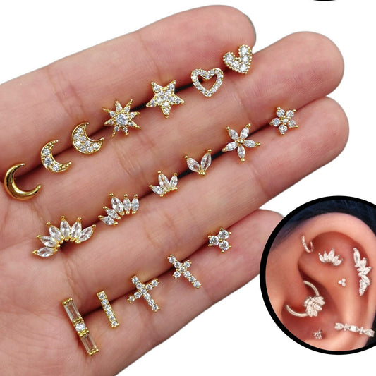 16G Zirconia Cartilage Studs, Screw Back Earring