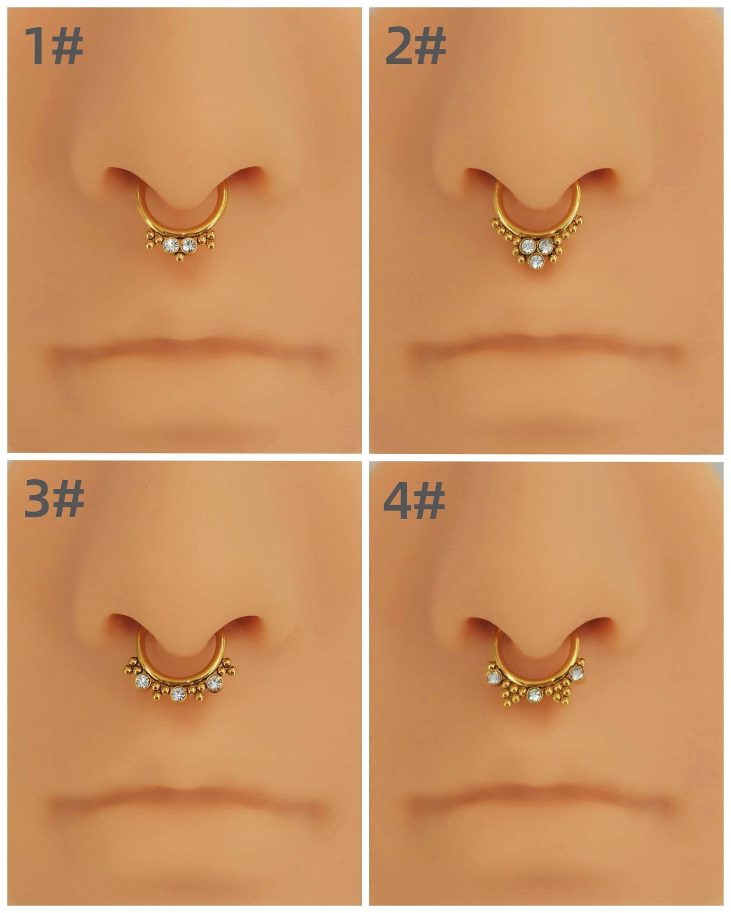 16G CZ & Bead Daith Earring, Segment Septum Ring